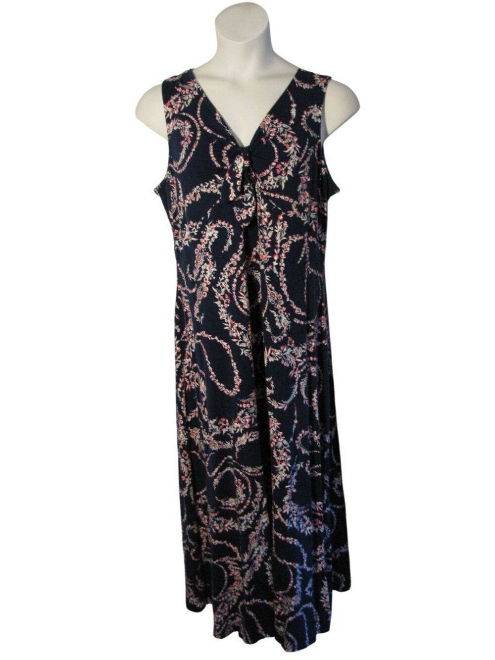 Talbots 1X Knit Navy Blue Pink Patterned Maxi Dress